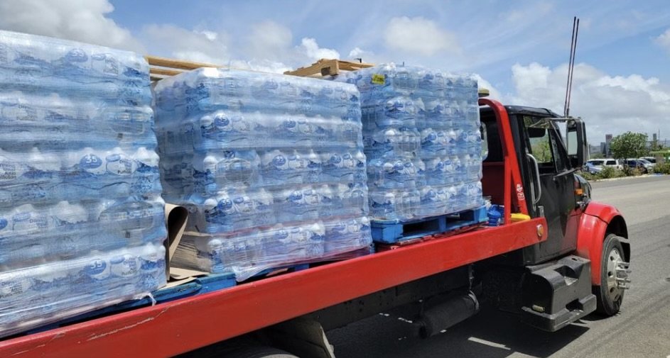  Truck filled with water &amp; provisions. 